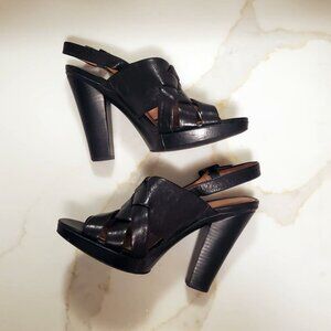 B. MAKOWSKY Nicole Leather Gladiator Strappy Heels Sandals Black Sz 8 EUC